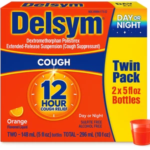 Delsym 12 Stunden Hustenlinderung Doppelpack - Orange 2x5oz Flaschen - Tag oder Nacht Gebrauch - Bild 1 von 3