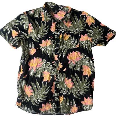 Volcom Mens Shirt L Tropical Hawaiian Island Multi Color Short Sleeve Beach - Image 1 of 4