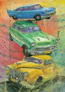 CUBAN ART #005 ** ALBERTO ** BACK THEN 18 X 25" SIGNED ON CANVAS - Picture 1 of 4