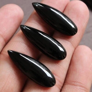 Black Onyx Long Pear Cabochon 8x16mm -12x24mm Top Quality Cabochon Pack of 5 Pcs - Picture 1 of 6