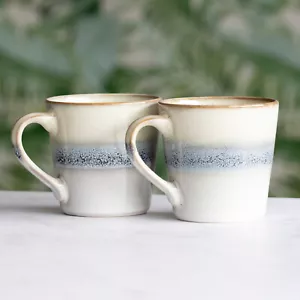 Set of 2 Cream & Blue Fade Coffee Mugs 400ml Stoneware Reactive Glazed Tea Cups - Picture 1 of 6