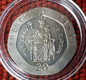 1988 GIBRALTAR 20P Our Lady of Europe AU MÜNZE IN SCHUTZKAPSEL - Bild 1 von 2