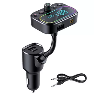 Car FM Bluetooth 5.0 Transmitter Adapter PD 18W 3USB Charger AUX Hands-Free - Picture 1 of 8