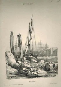 Jules Coignet-Lithographie de Bénard & Frey-Au Hâvre-Bateau-Etude 30e - Imagen 1 de 1