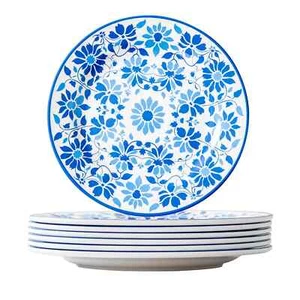 Unbreakable Salad Plates 6-Piece Melamine Blue and White Flora Plates Set 8" ... - Picture 1 of 7
