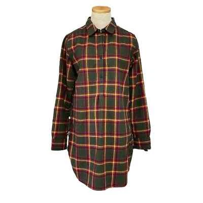 Vestido Burton Para Mujer M Mediano Verde Rojo Cuadros Manga Larga Hasta la Rodilla Botones Foto 1 de 4