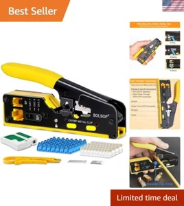 Durable Pass Through RJ45 Crimp Tool with Network Tester & Accessories - Yellow - Picture 1 of 11
