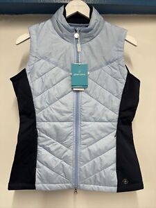 Ladies Green Lamb Size 10 Lt Blue And Navy Stretch Golf Gilet Brand New With Tag