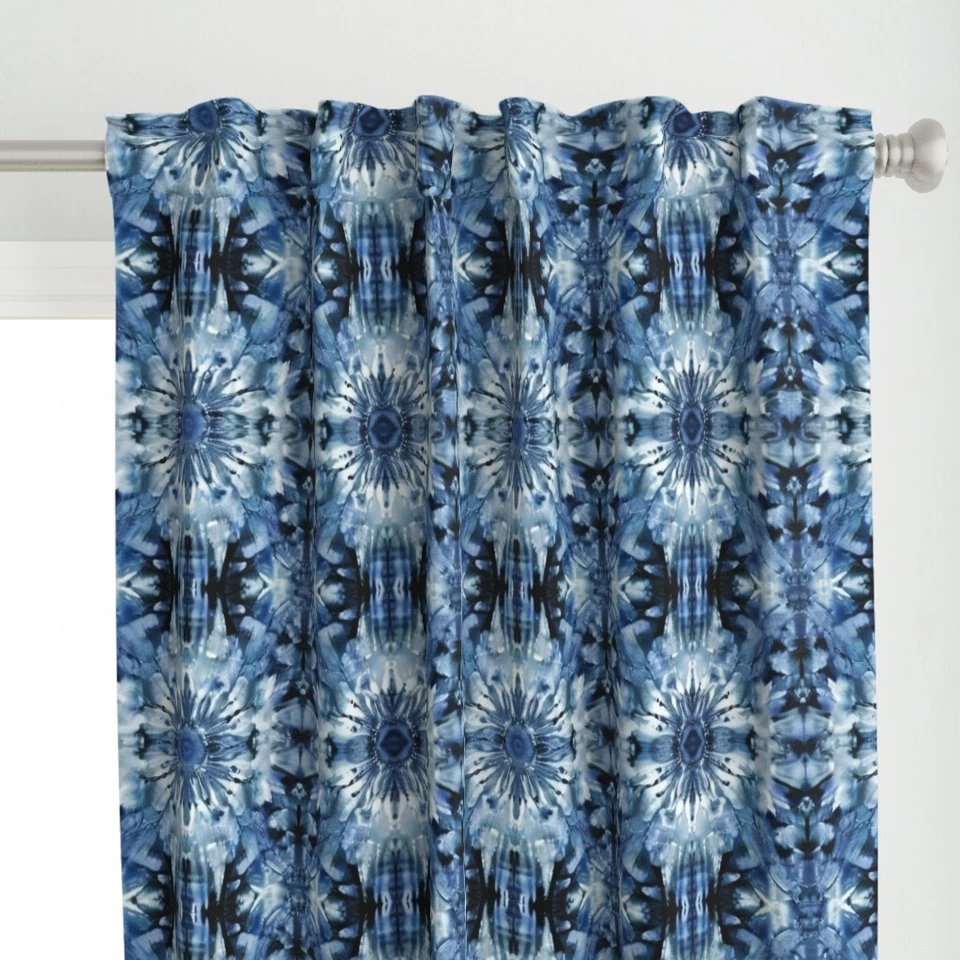 Circle Indigo Tie Dye Abstract Circles Retro Printed Custom Curtain Panel - Image 1 of 4