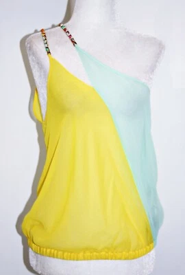 Top de seda con detalle de cadena Emilio Pucci de un hombro amarillo/como nuevo US 6/IT 40 $400 Foto 1 de 4