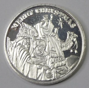 Feliz Navidad Tres Magos 1991 1 onza troy .999 plata fina arte redondo - Imagen 1 de 8