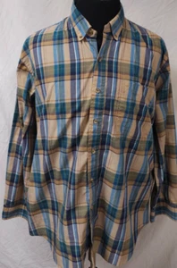 Saddlebrook Western Wear 2XL Beige Blue Plaid Long Sleeve Button Down Shirt - Picture 1 of 10