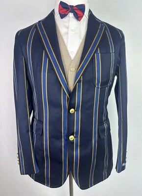 Polo Ralph Lauren RARE 42R Striped Cricket Gold Button Sport Coat Blazer Jacket - Image 1 of 4