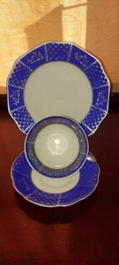 Vintage Schwarzenhammer Bavaria Kobaltblau Teetasse und Untertasse mit Kuchenteller  - Bild 1 von 5