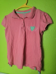 Old Navy Girls Polo Shirt Size 14 Pink XL Heart With Wings - Picture 1 of 6