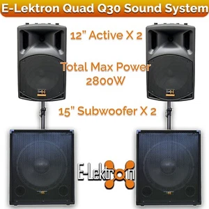E-Lektron Quad Q30 2800W PA Sound System 2X12" Powered 2X15" Subwoofer w Poles - Picture 1 of 13