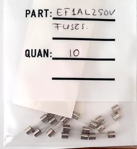 (10) 1A 1 Amp 250V F1AL250V 5X20mm (3/16" x 3/4") FAST BLOW Glass Fuses - Picture 1 of 2