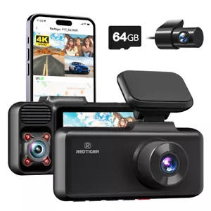REDTIGER F17 4K Dashcam 3 Kanal 5G WiFi vorne hinten innen mit 64 GB SD-Karte - Bild 1 von 10