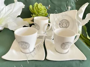 Versace Medusa Coffee Cup & Saucer Set 12-Piece Silver White 240ml Luxury - Picture 1 of 4