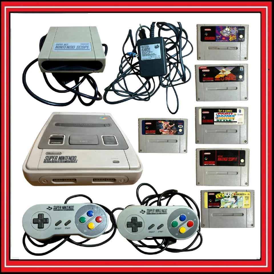 Console Super Nintendo SNES Originale + 6 Giochi + 2 Controller + Cavi Retrogame - Immagine 1 di 4