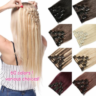 Extensiones de cabello humano con clip doble trama coser en tejido paquete grueso cabello real 8ps Foto 1 de 4
