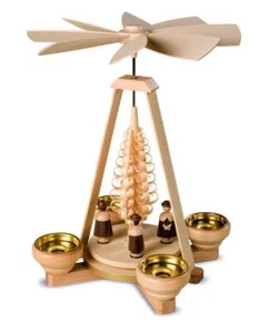Erzgebirge PYRAMIDE KLEIN KURRENDE GESCHNITZT 1-STÖCKIG, NATUR, 17X16X24CM - Bild 1 von 6