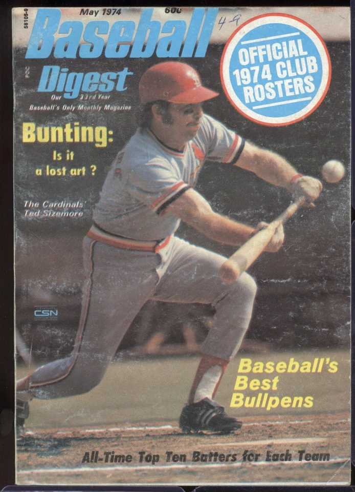 1974 Baseball Digest: Ted Sizemore - St. Louis Cardinals Bunting is a Lost Art Foto 1 de 1