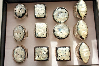 NEU Modeschmuck Edelstahl Cocktail Ring Perlmut Silber Schwarz  Gr.  18-19 #39 - Bild 1 von 4