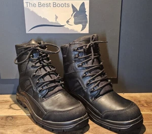 Schwarz Leder Militär heißes Wetter Sicherheit Kampfstiefel-UK-Größe 9M #1210 - Bild 1 von 8