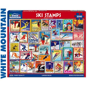 SKI STAMPS 1000 pc super deluxe Jigsaw Puzzle WHITE MOUNTAIN 1915pz - Picture 1 of 10