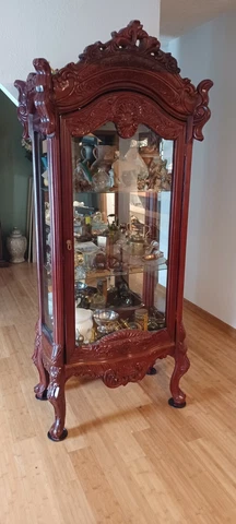 Antique Colossal Glass Carved Mahogany Claw Foot China Cabinet Curio 85x37x23 Cover