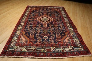 ESTATE 4x5 Ca. 1960 Tribal birds Handmade-Knotted Vegetable Dye Wool Rug 585279 - Picture 1 of 12