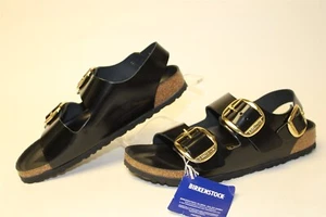 Birkenstock NEW Womens Size 8 N 39 Milano Big Buckle Black Patent Sandals Shoes - Picture 1 of 24