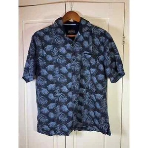 Camisa Nat Nast para hombre mediana mezcla de seda abotonada azul palmeras hawaiana - Imagen 1 de 12