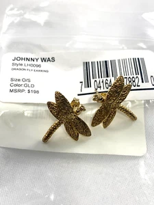 Johnny Was Dragon Fly Stud Earrings Gold Tone - Picture 1 of 4