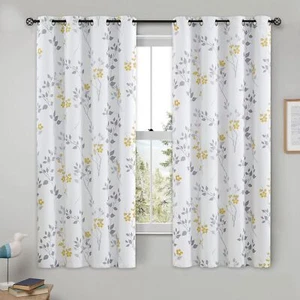 Full Blackout Window Curtain Panels Floral Botanical Print - Picture 1 of 12