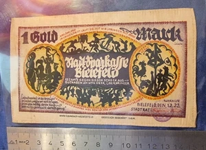 Notgeld Bielefeld 1GoldMark 1923SeidenGeldschein"polemisch"naked"expressionistic - Bild 1 von 6