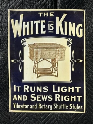 Original White King Sewing Machine Embossed Painted Tin Sign - Image 1 of 4