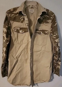 Vintage Carhartt Camo And Tan Pearl Snap Shirt 100% Cotton Mens Sz M - Picture 1 of 6