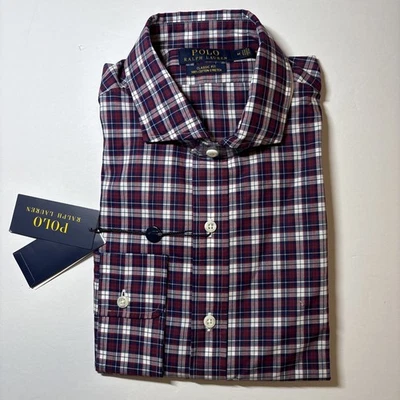 New Mens Polo Ralph Lauren Classic Fit Plaid Poplin Shirt In Wine / Navy M NWT - Image 1 of 4