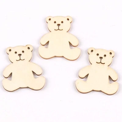 50X Bärenförmige Holztafeln 41x48mm Ungefärbtes Holz DIY Material Verzierung - Bild 1 von 4