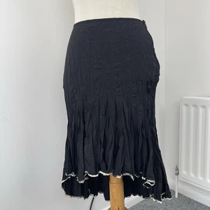 Just Cavalli Skirt Sz 40 W28 Black Crinkle Animal Print Edge High Low Midi Knee - Picture 1 of 10