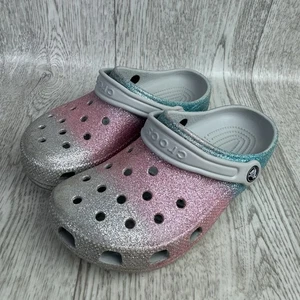 Crocs Big Girls Size J 3 Glitter Ombre Clog Silver, Pink, And Blue - Picture 1 of 16