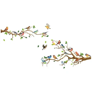 Adesivo Da Parete Multicolore PVC Stile Cinese Fiore Decalcomanie Foglia Verde O - Foto 1 di 18