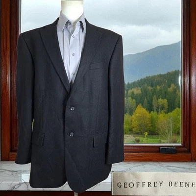 Geoffrey Beene 夹克外套男式 48L 黑色柔软粗花呢羊毛 — 第 1/4 张图片