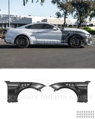 Primed Black GT500 KR Style Fender For 18-23 Ford Mustang S550 Front Side Vented - Image 1 of 4
