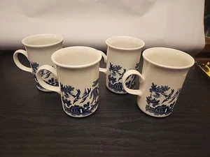 W5 Lot Of 4 Churchill England Blue Willow Ceramic Mugs 4" Tall - Picture 1 of 4
