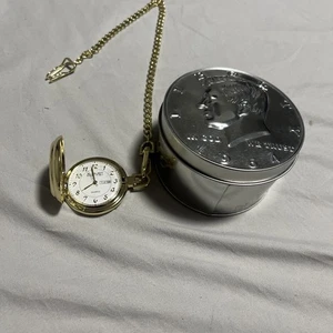 August Steiner JFK Pocket Watch With Case Gold Plated - Picture 1 of 17