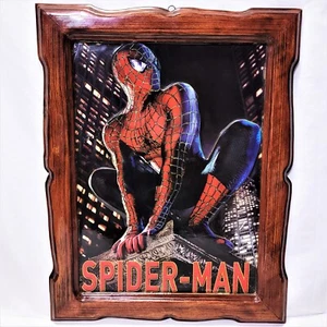 1970s 3D Spider-Man Wood Vintage Art Framed Wall 19" x 15" Picture HTF EVC - Picture 1 of 8