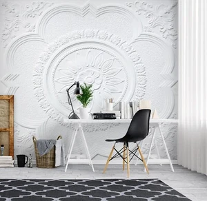 3D Weiße Geprägte Blüten Q2625 Tapete Wandgemälde Fototapete Selbstklebend Panda - Bild 1 von 11